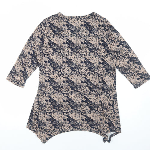TIGI Womens Blue Floral Viscose Basic T-Shirt Size 10 Square Neck