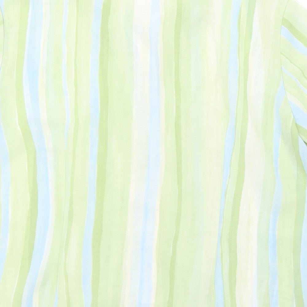 Preworn Womens Green Striped Polyester Basic Button-Up Size 12 Collared