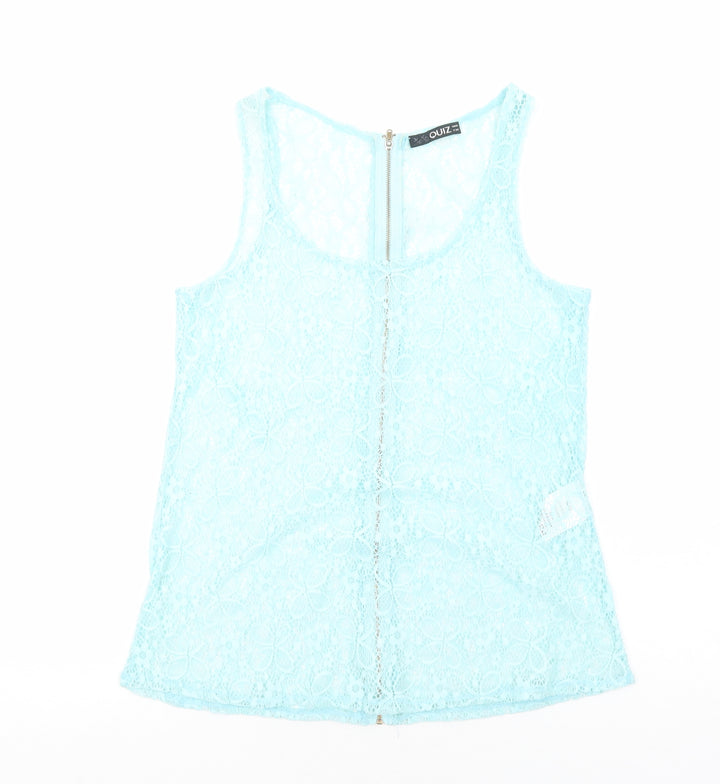 Quiz Womens Blue Floral Polyester Basic Tank Size 8 Scoop Neck