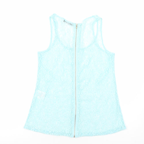 Quiz Womens Blue Floral Polyester Basic Tank Size 8 Scoop Neck