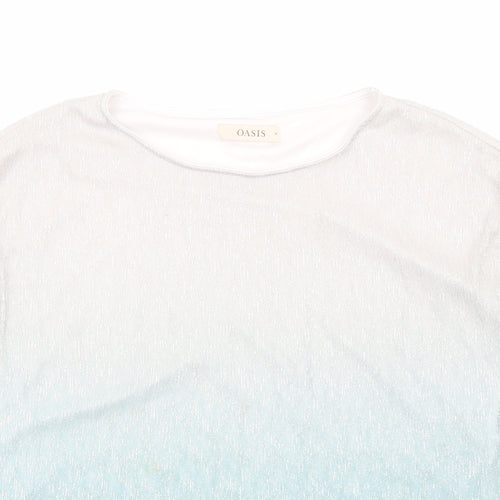 Oasis Womens Silver Polyester Basic T-Shirt Size M Round Neck