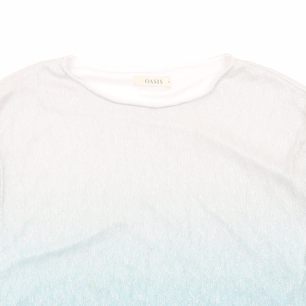 Oasis Womens Silver Polyester Basic T-Shirt Size M Round Neck