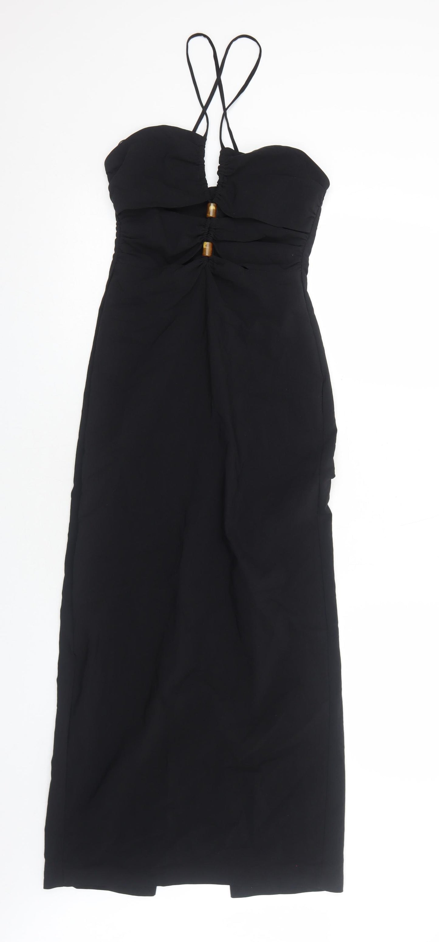 Zara Womens Black Cotton A-Line Size XS Halter Zip