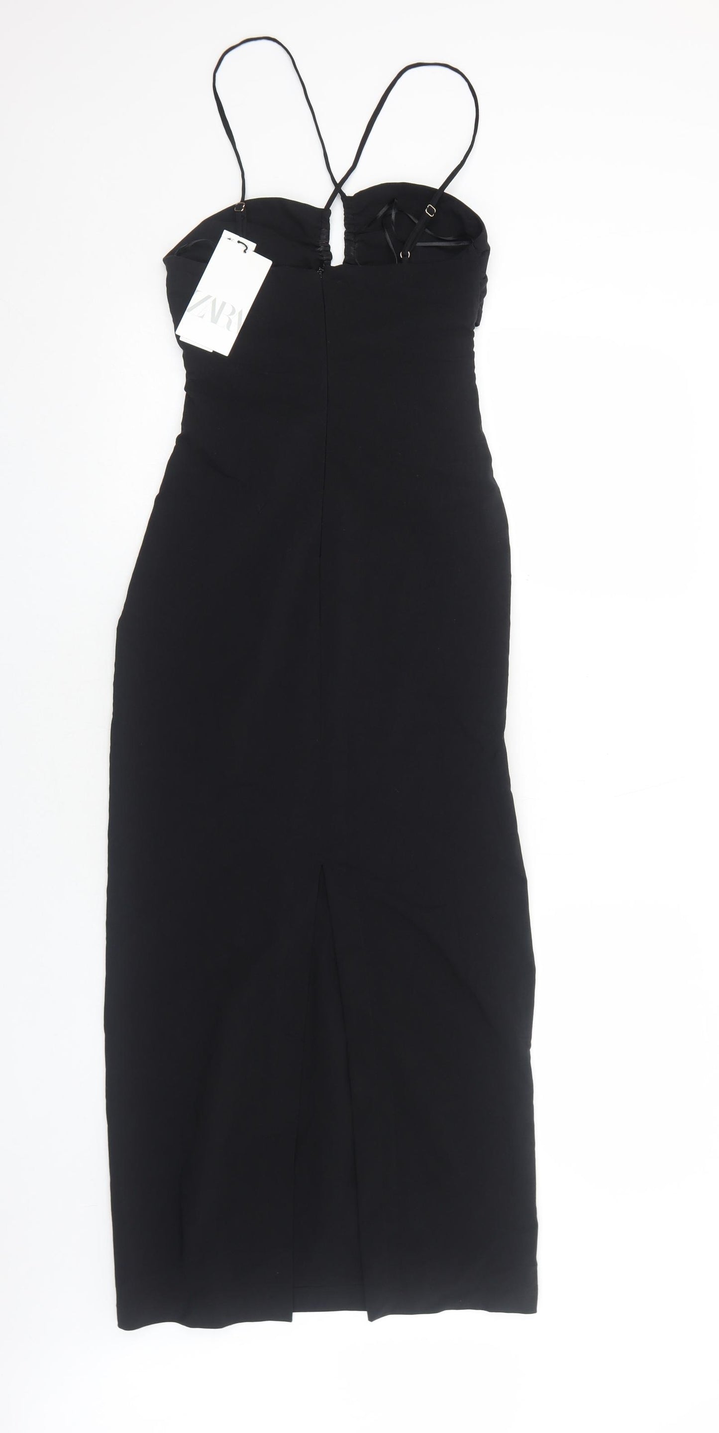 Zara Womens Black Cotton A-Line Size XS Halter Zip