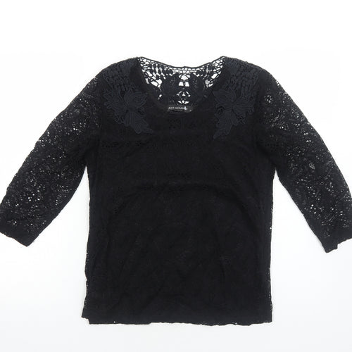 Just Elegance Womens Black Cotton Basic Blouse Size 12 Round Neck