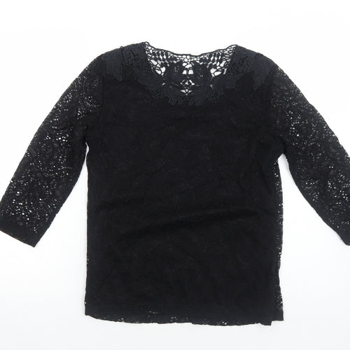 Just Elegance Womens Black Cotton Basic Blouse Size 12 Round Neck