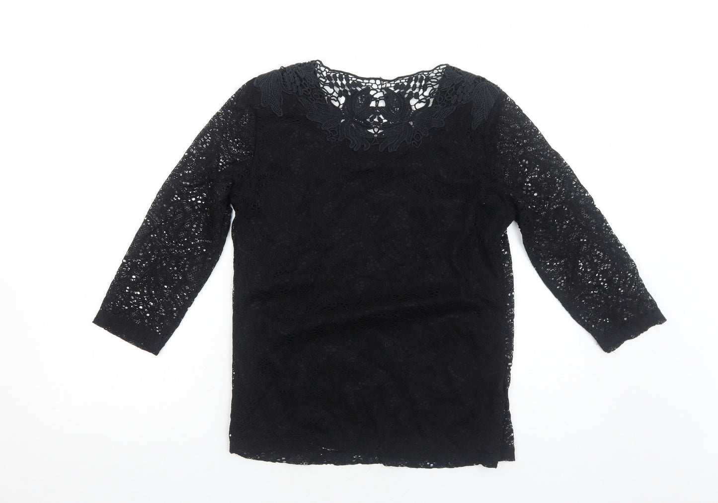 Just Elegance Womens Black Cotton Basic Blouse Size 12 Round Neck