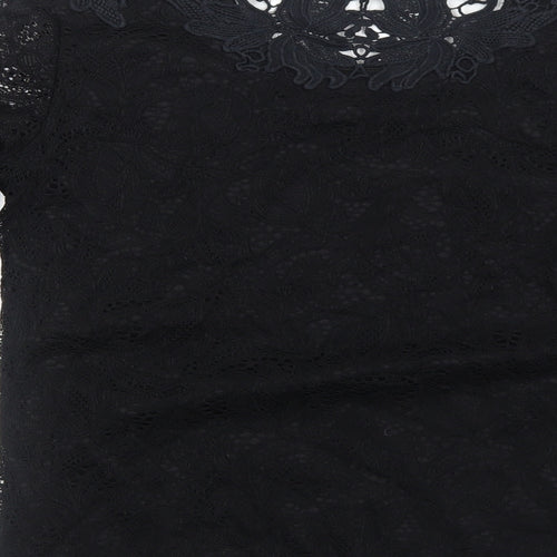 Just Elegance Womens Black Cotton Basic Blouse Size 12 Round Neck
