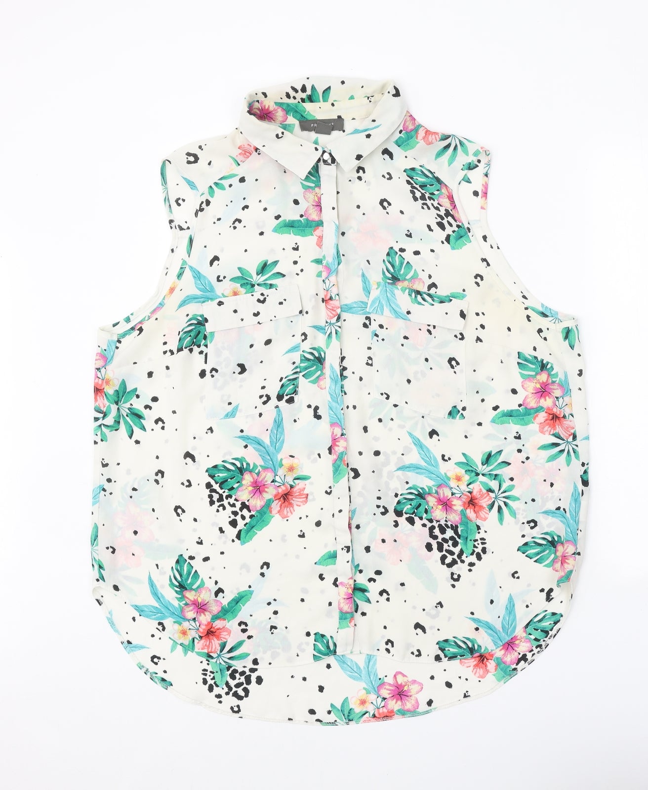 Primark Womens White Geometric Polyester Basic Button-Up Size 20 Collared