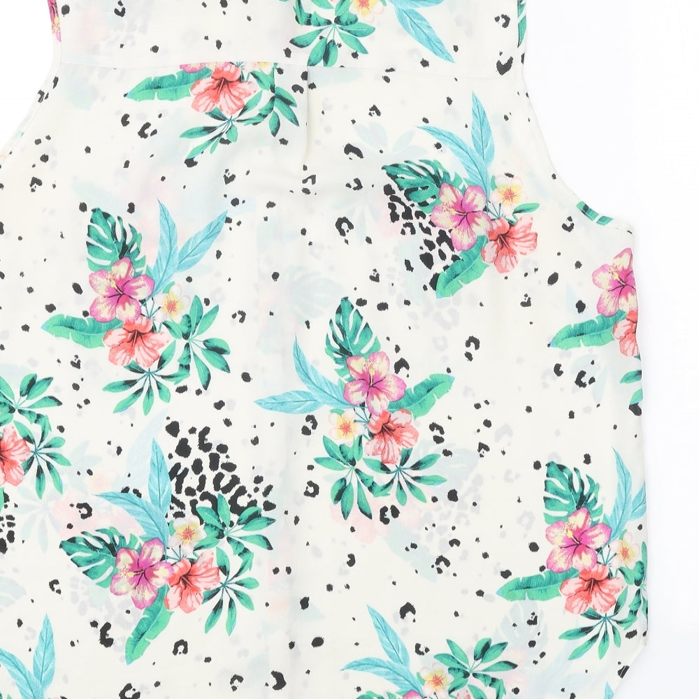 Primark Womens White Geometric Polyester Basic Button-Up Size 20 Collared