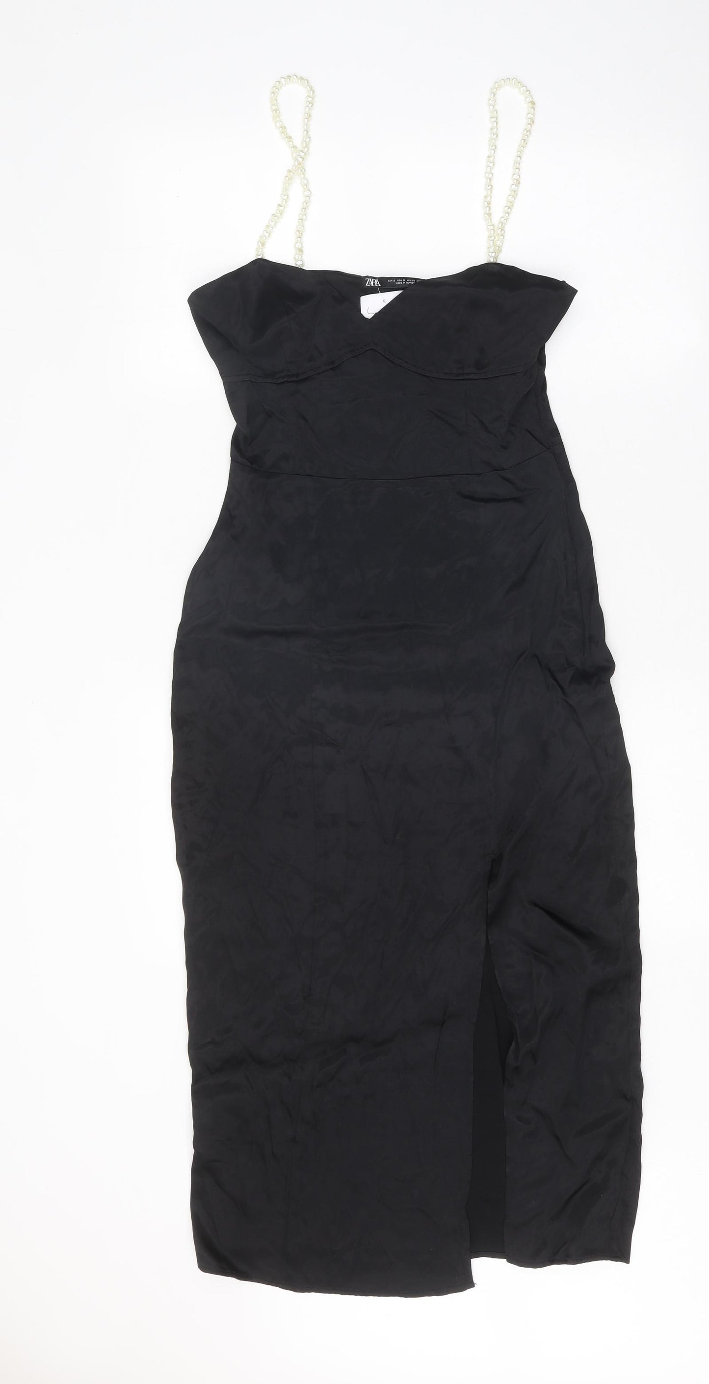 Zara Womens Black Viscose Bodycon Size S Sweetheart Zip