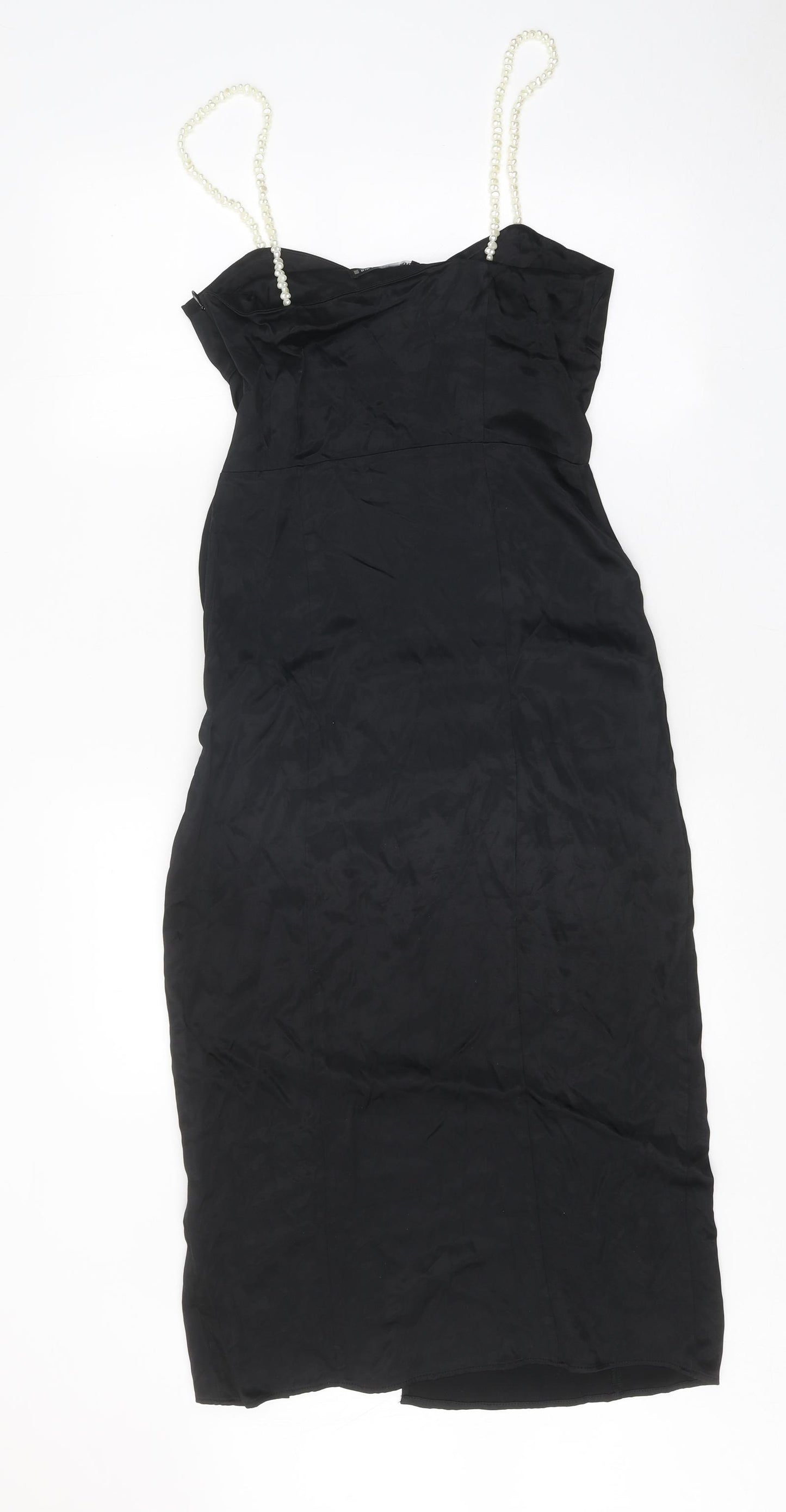 Zara Womens Black Viscose Bodycon Size S Sweetheart Zip