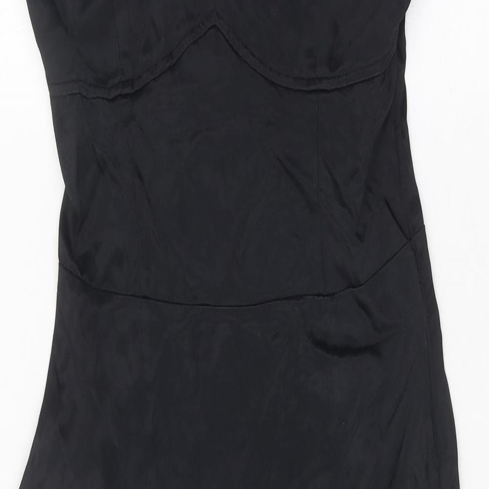 Zara Womens Black Viscose Bodycon Size S Sweetheart Zip