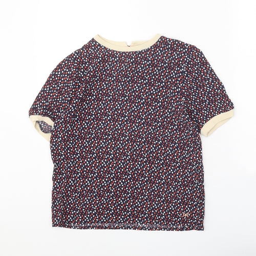 Crew Clothing Womens Blue Geometric Viscose Basic T-Shirt Size 8 Round Neck