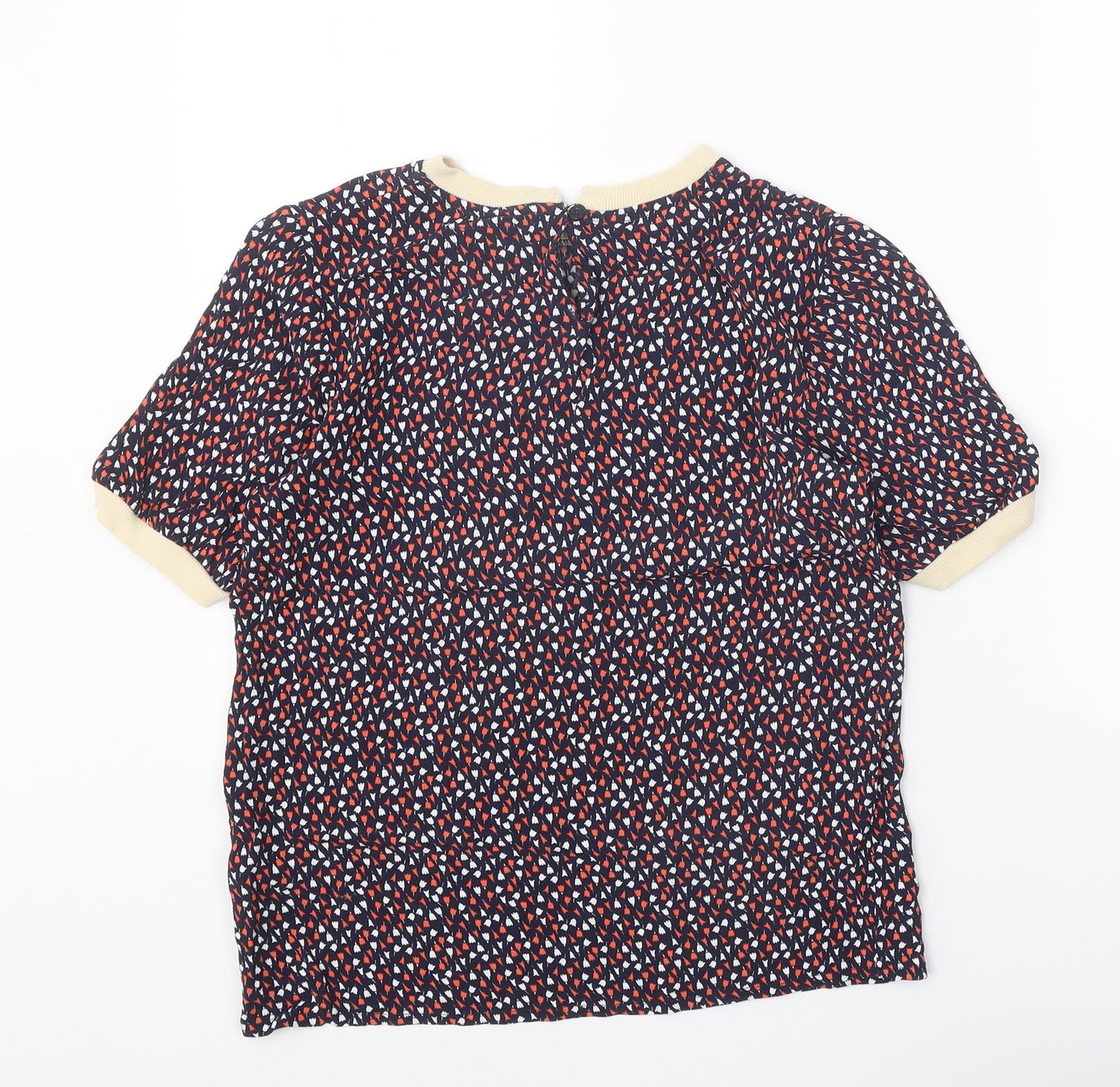Crew Clothing Womens Blue Geometric Viscose Basic T-Shirt Size 8 Round Neck