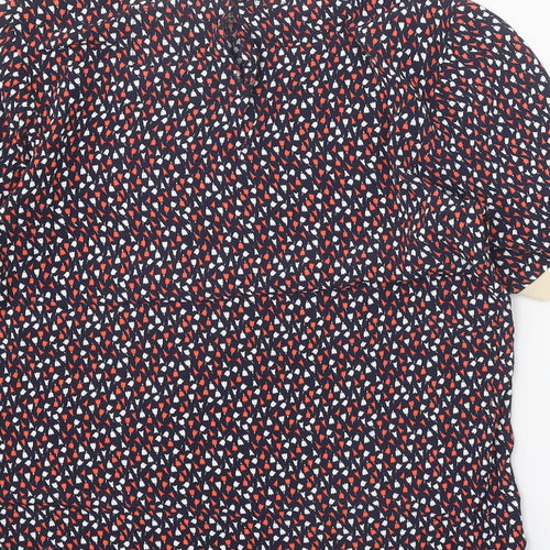 Crew Clothing Womens Blue Geometric Viscose Basic T-Shirt Size 8 Round Neck
