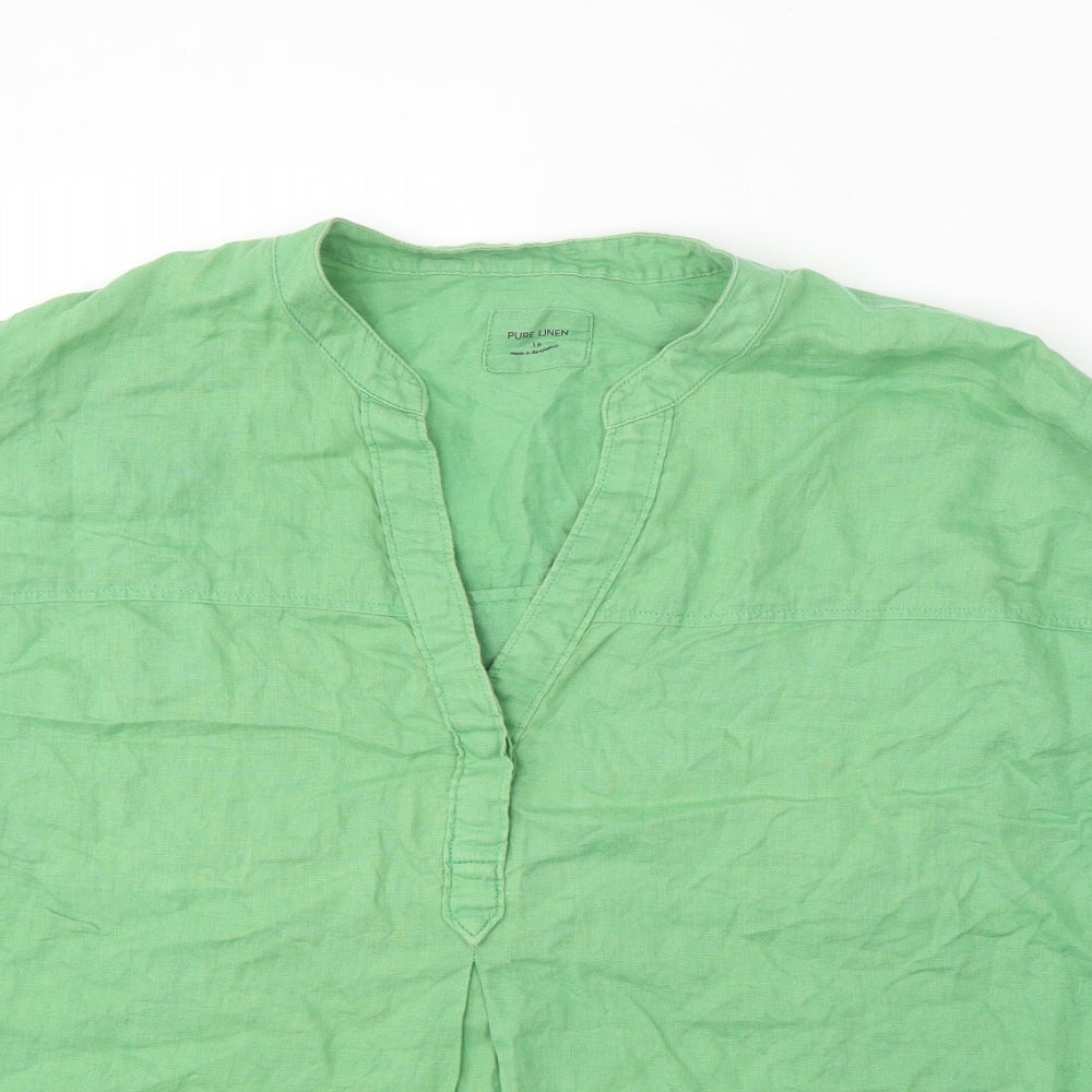 Marks and Spencer Womens Green Linen Basic Blouse Size 18 V-Neck