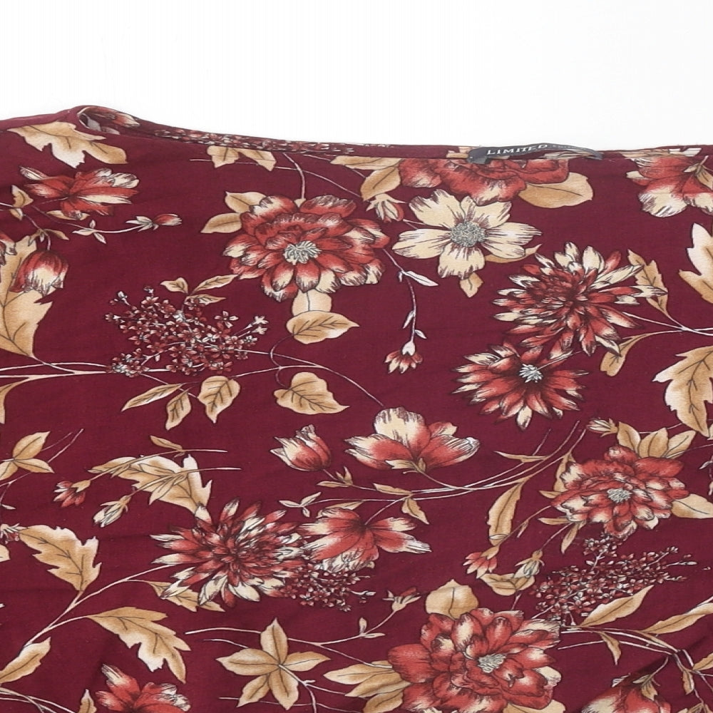 Marks and Spencer Womens Red Floral Viscose Basic Blouse Size 14 Round Neck