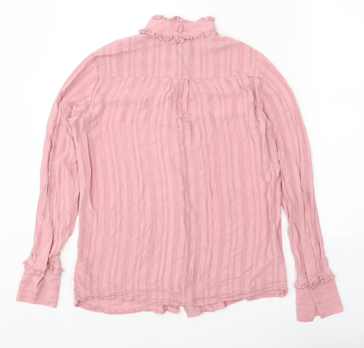 Topshop Womens Pink Striped Viscose Basic Button-Up Size 10 High Neck