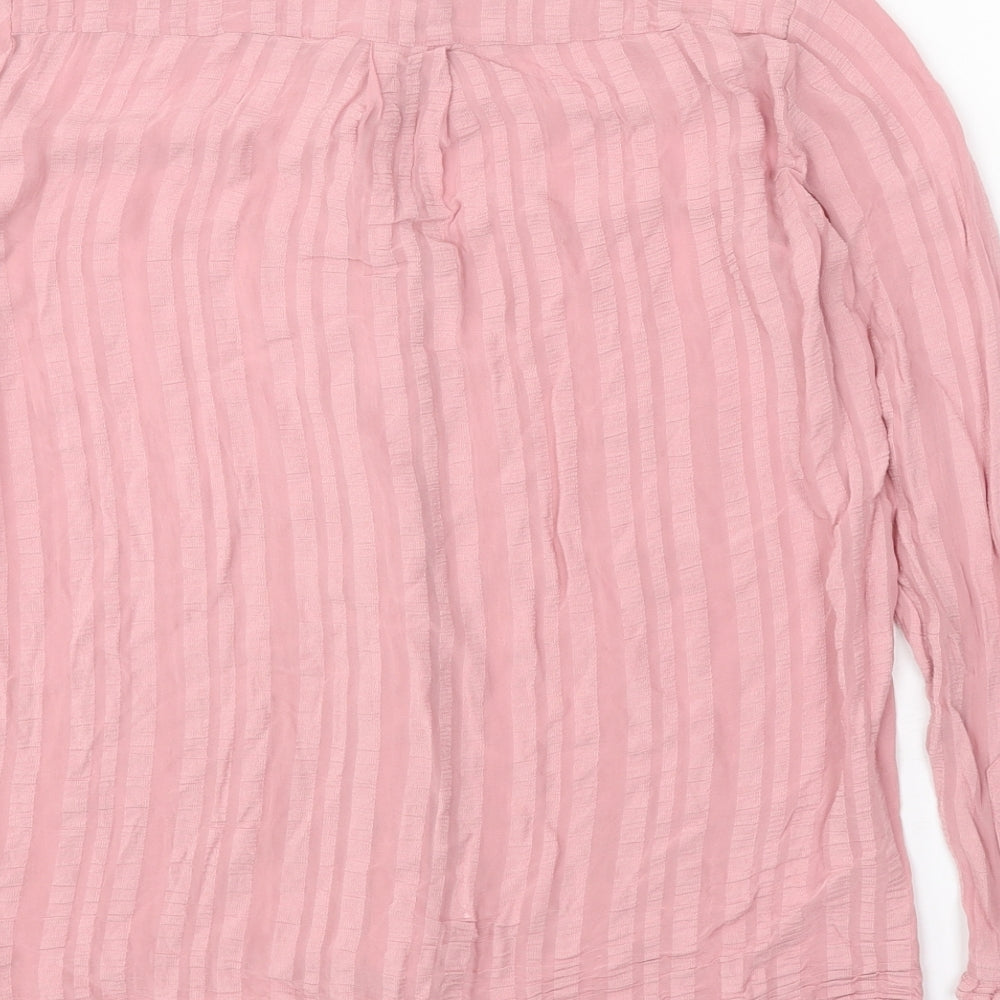 Topshop Womens Pink Striped Viscose Basic Button-Up Size 10 High Neck