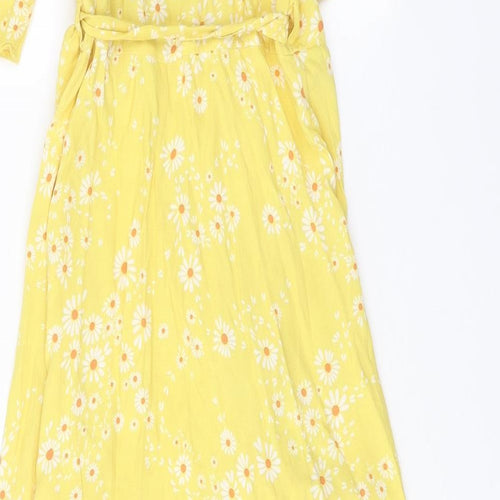 Nobody's Child Womens Yellow Floral Viscose Wrap Dress Size 10 V-Neck Tie