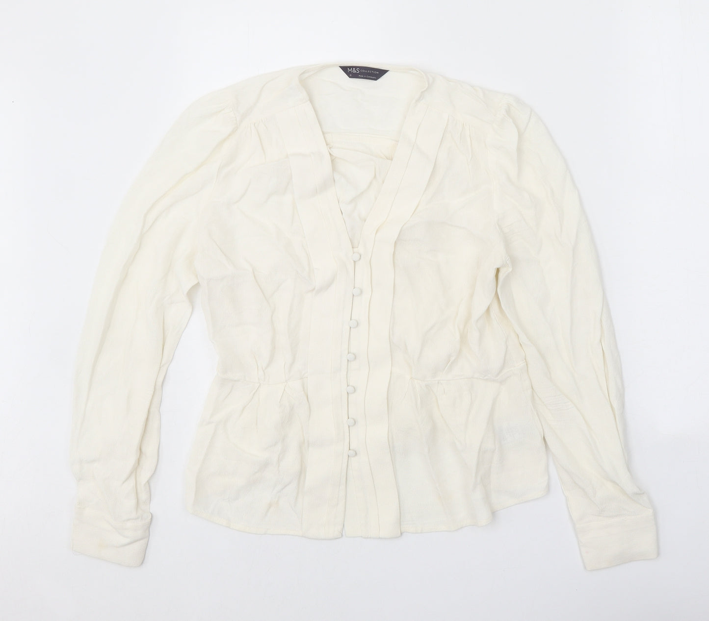 Marks and Spencer Womens White Viscose Basic Blouse Size 10 V-Neck