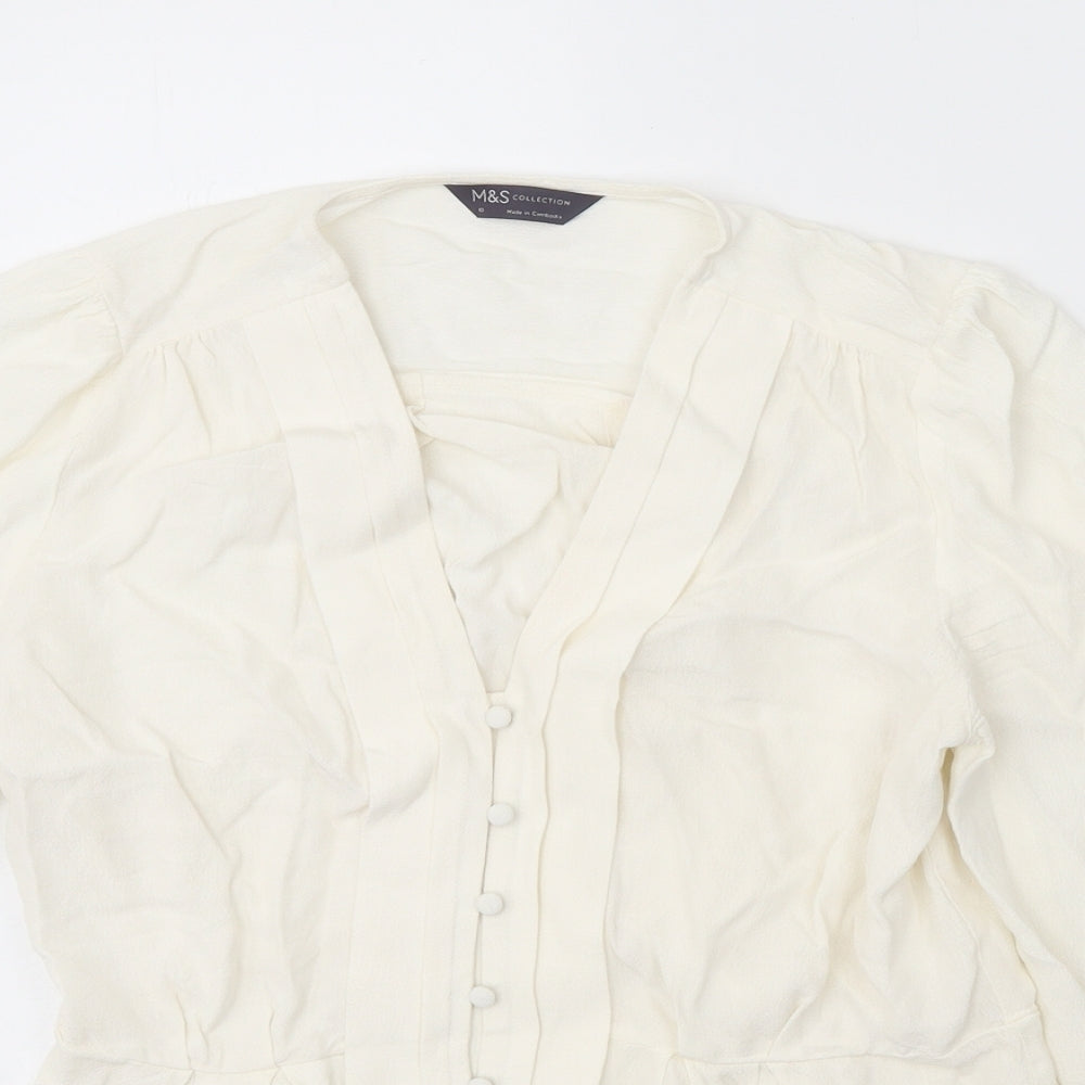 Marks and Spencer Womens White Viscose Basic Blouse Size 10 V-Neck