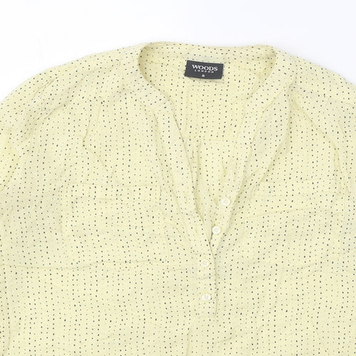 Woods Womens Yellow Geometric Polyester Basic Blouse Size S V-Neck