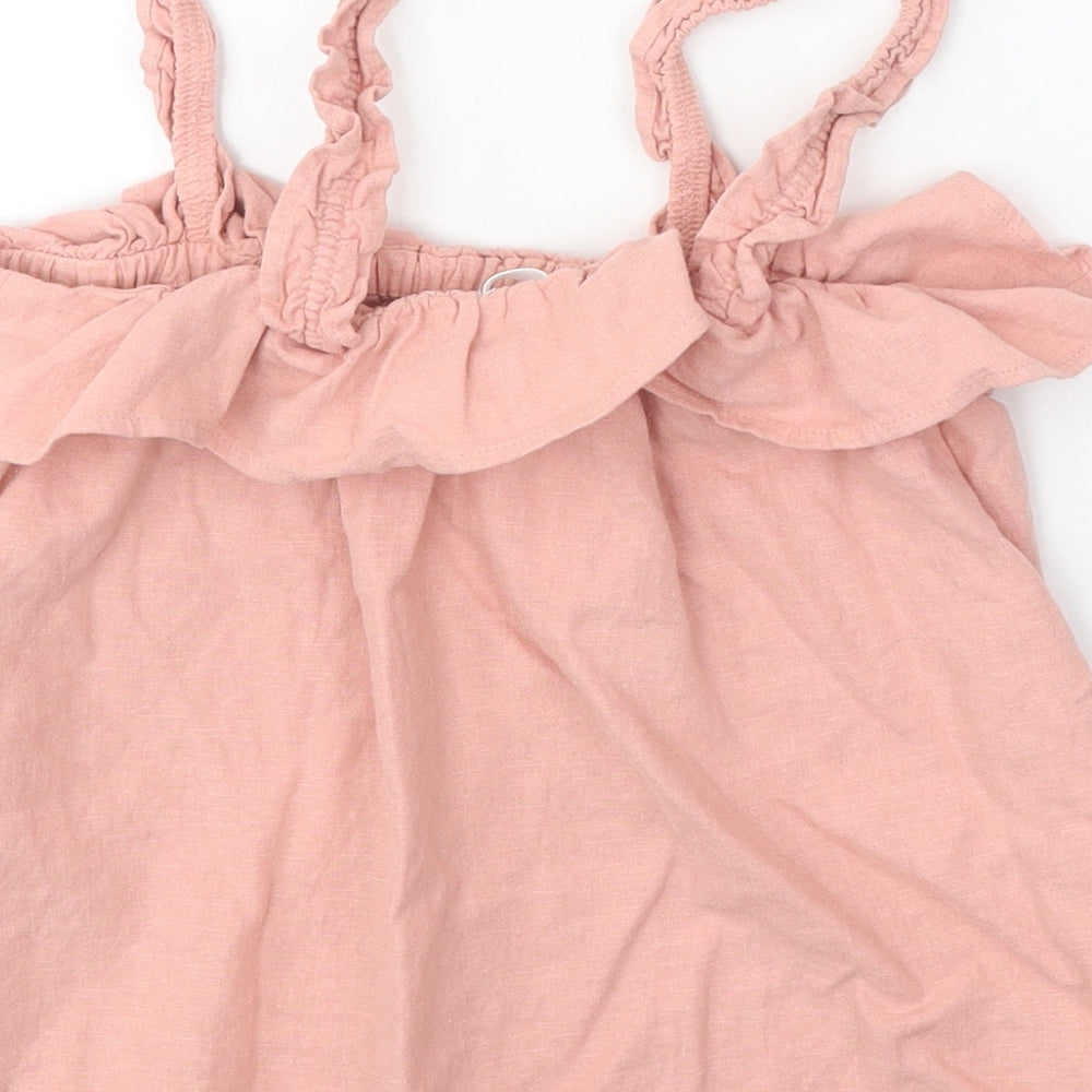 NEXT Girls Pink Linen Basic Tank Size 11 Years Square Neck Pullover