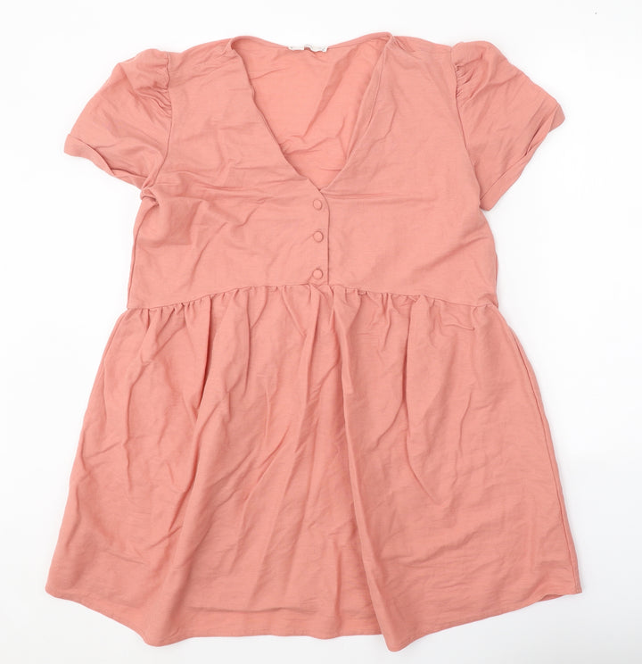 Mango Womens Pink Viscose A-Line Size L V-Neck Button