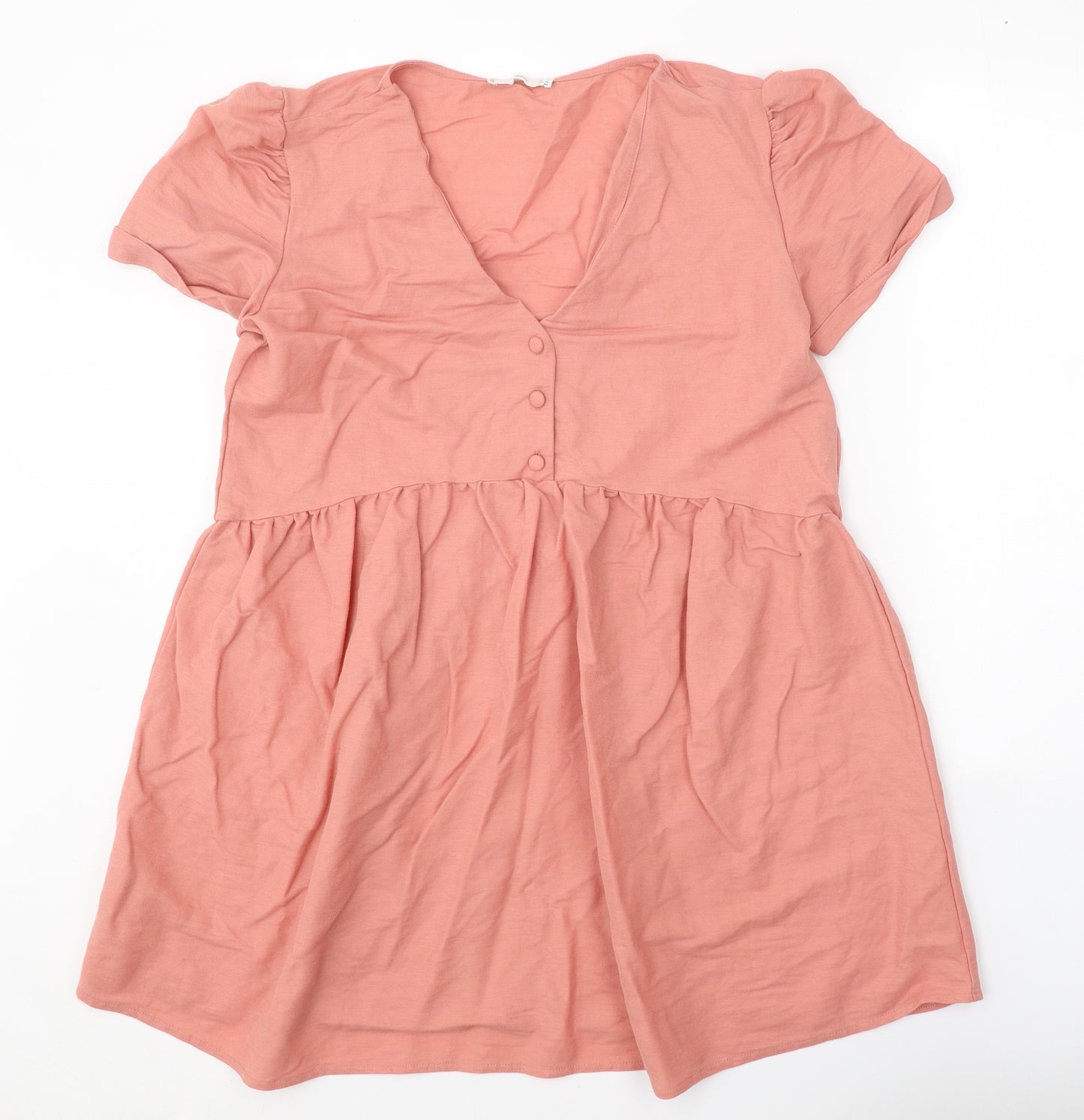 Mango Womens Pink Viscose A-Line Size L V-Neck Button