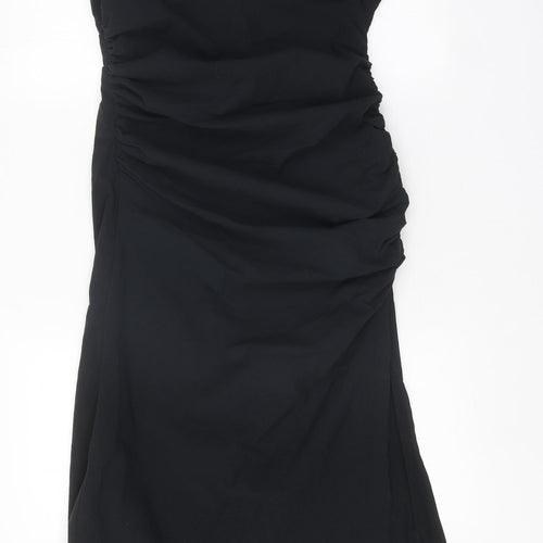 Zara Womens Black Cotton Bodycon Size L Square Neck Zip