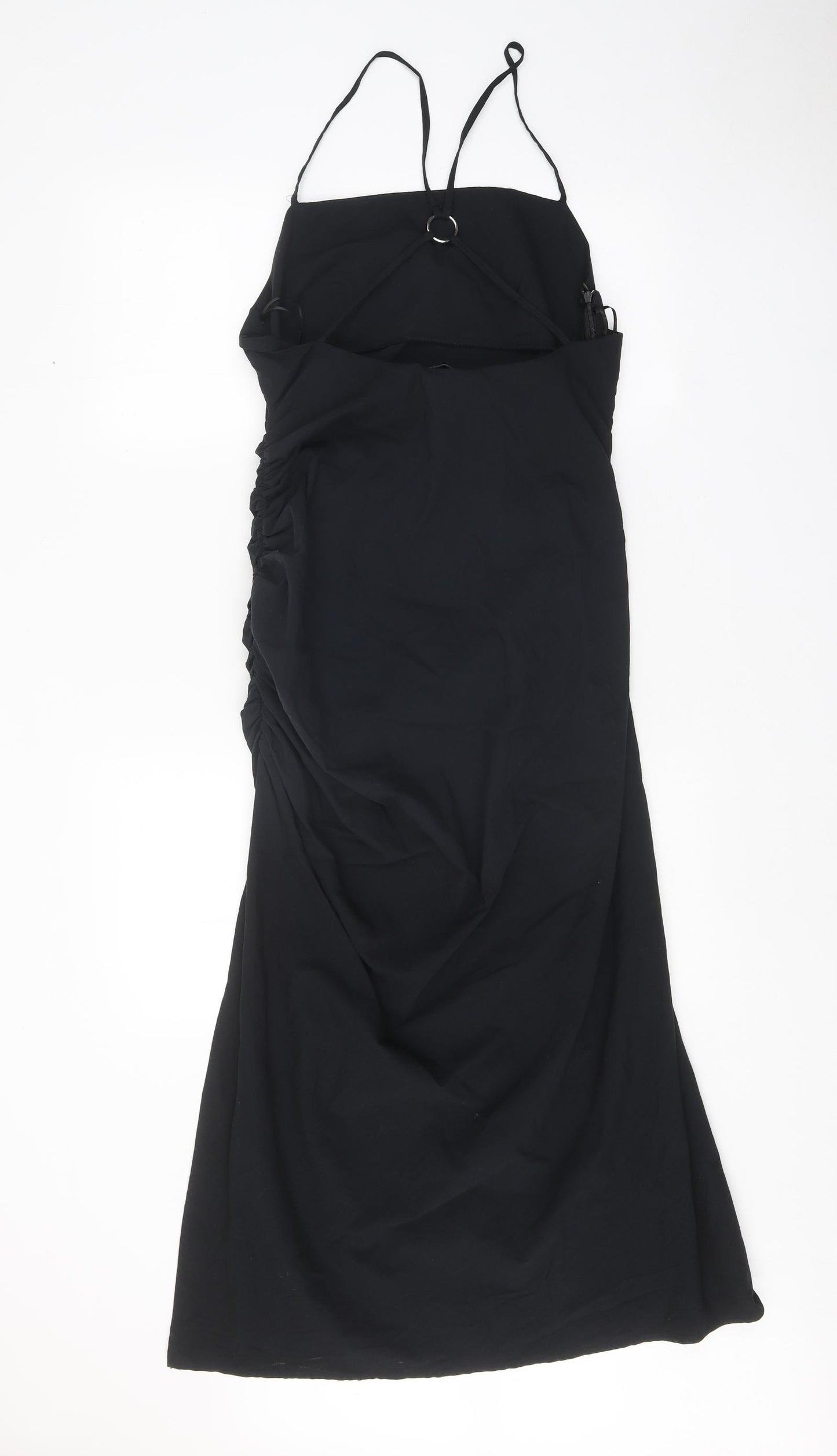 Zara Womens Black Cotton Bodycon Size L Square Neck Zip