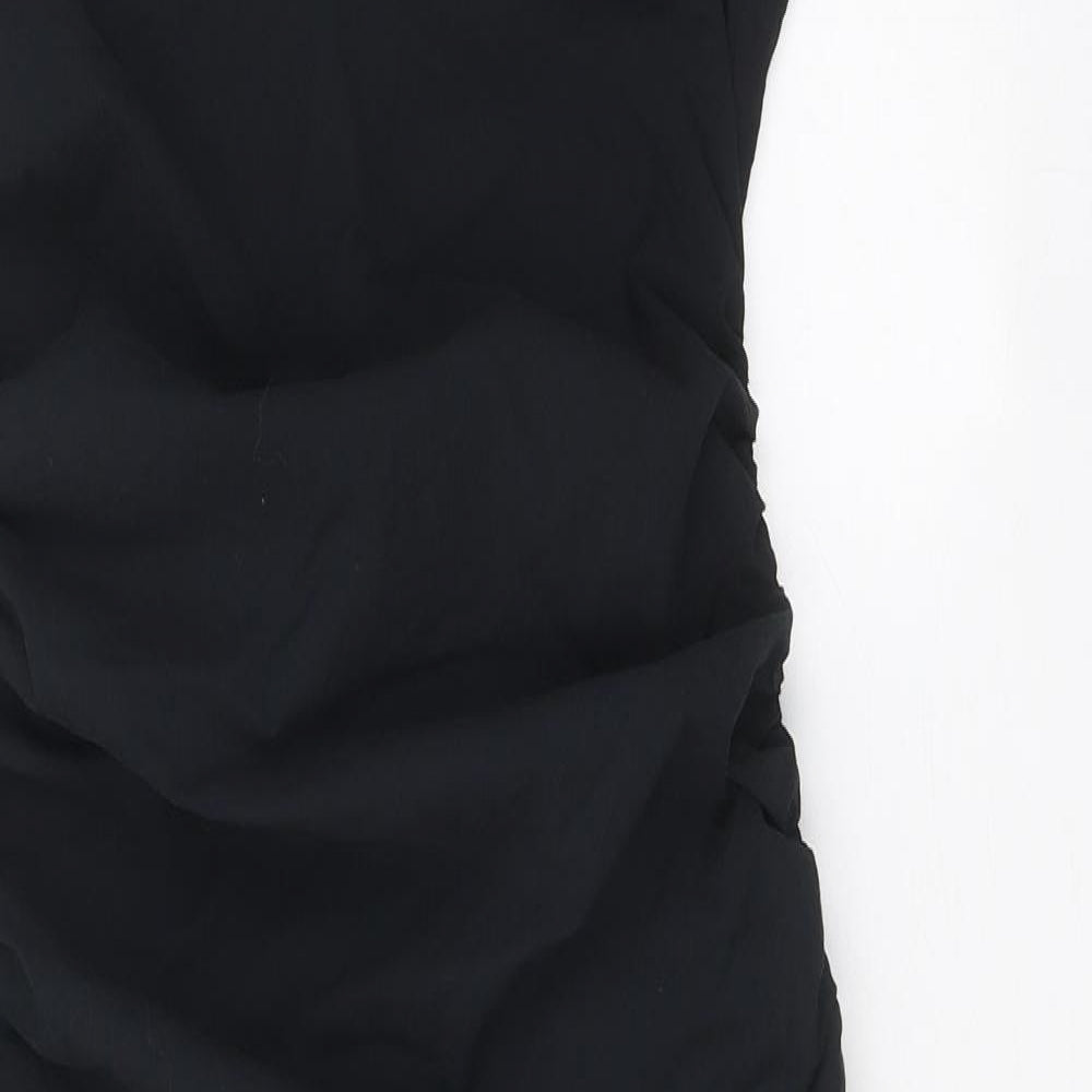 Zara Womens Black Cotton Bodycon Size L Square Neck Zip