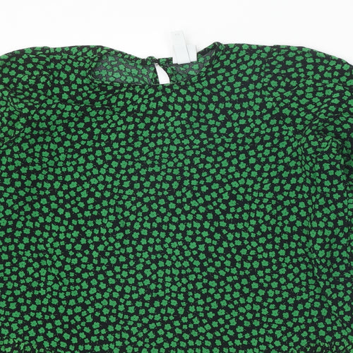 H&M Womens Green Geometric Viscose Shift Size S Round Neck Button - Drop hem