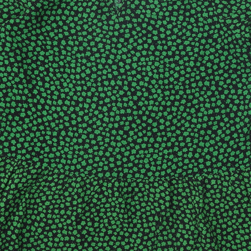 H&M Womens Green Geometric Viscose Shift Size S Round Neck Button - Drop hem