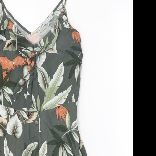 Oasis Womens Green Geometric Viscose Mini Size 12 V-Neck Button