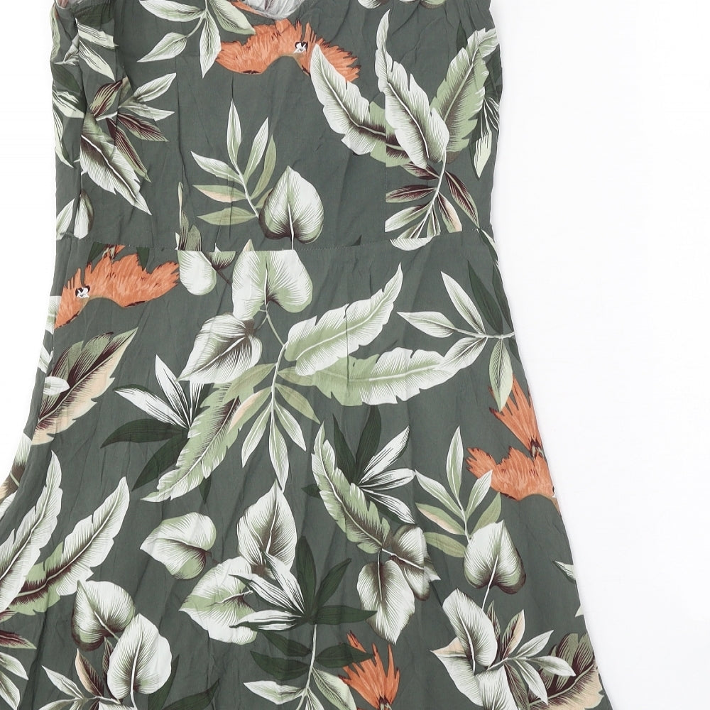 Oasis Womens Green Geometric Viscose Mini Size 12 V-Neck Button