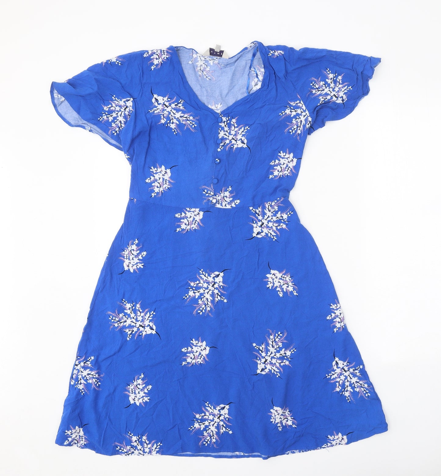Nutmeg Womens Blue Geometric Viscose A-Line Size 10 V-Neck Button