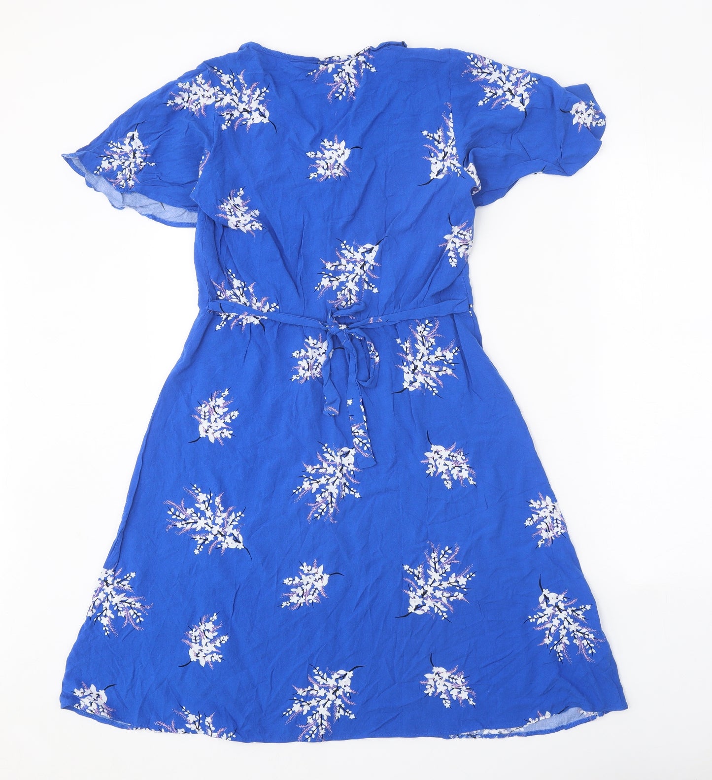 Nutmeg Womens Blue Geometric Viscose A-Line Size 10 V-Neck Button