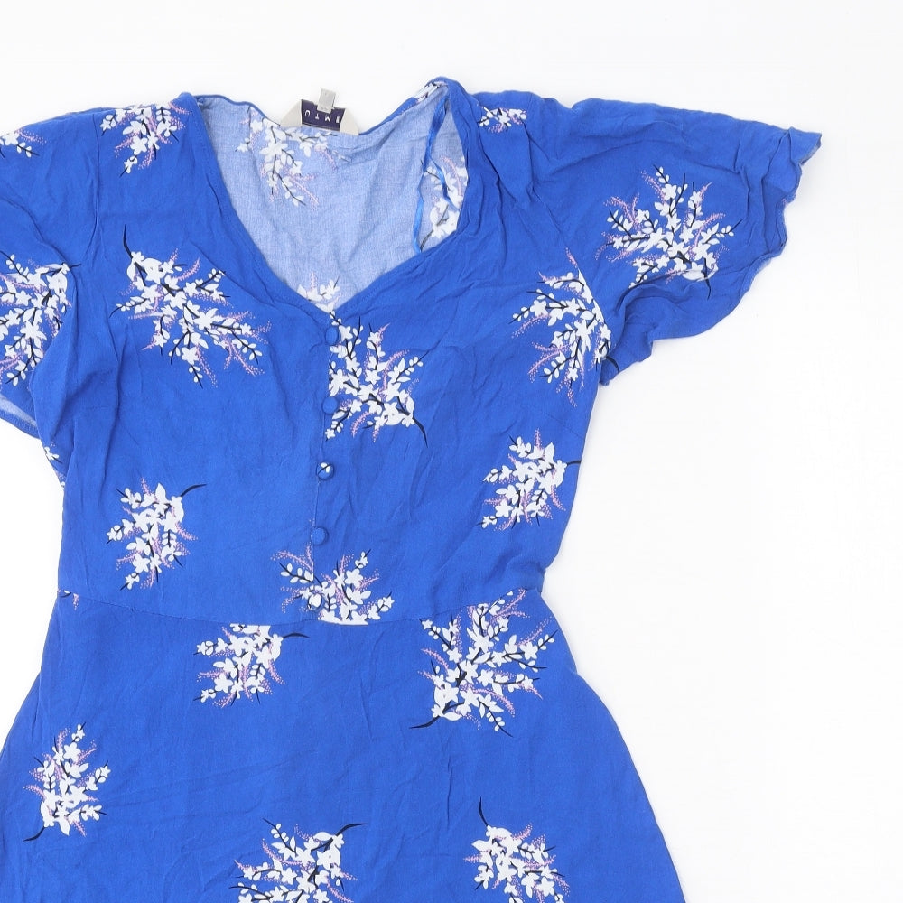 Nutmeg Womens Blue Geometric Viscose A-Line Size 10 V-Neck Button