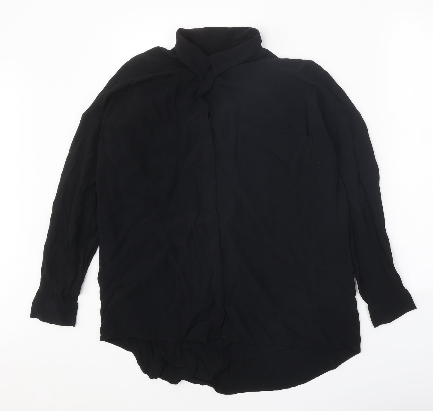 ASOS Womens Black Viscose Basic Button-Up Size 8 Collared