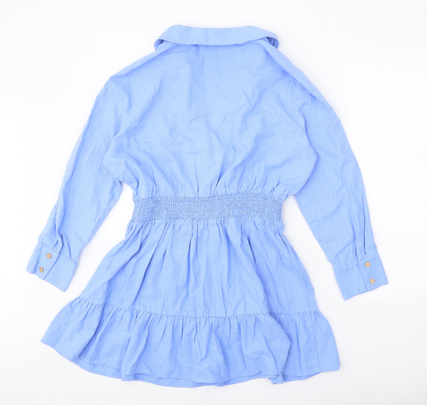 Zara Womens Blue Viscose A-Line Size L V-Neck Button