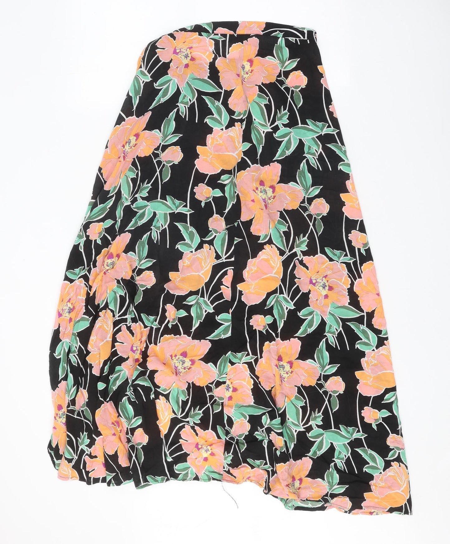 New Look Womens Black Floral Polyester A-Line Skirt Size 12 Button
