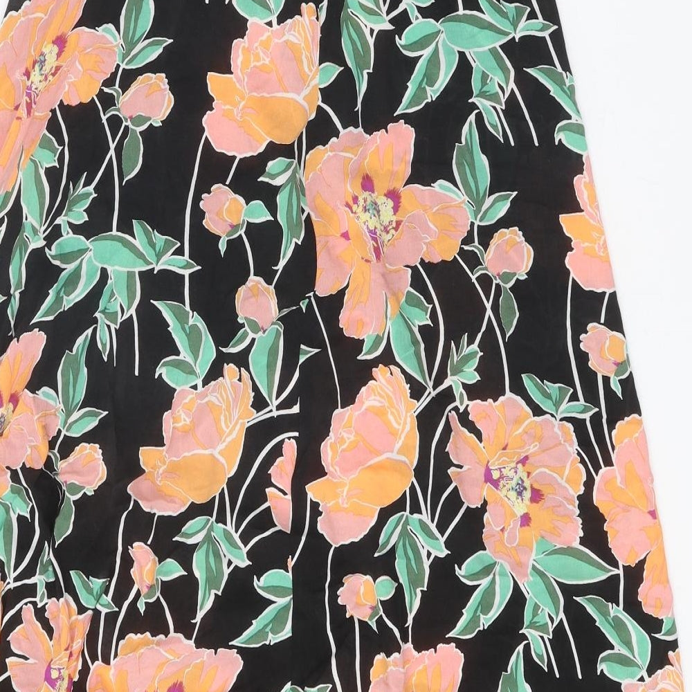 New Look Womens Black Floral Polyester A-Line Skirt Size 12 Button