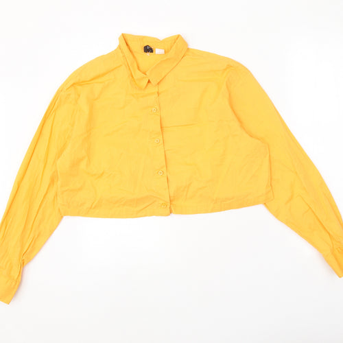 Divided Womens Orange 100% Cotton Cropped Button-Up Size M Collared
