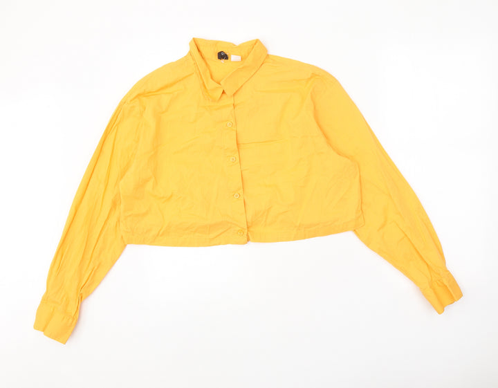 Divided Womens Orange 100% Cotton Cropped Button-Up Size M Collared