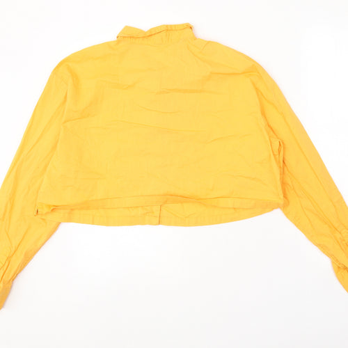Divided Womens Orange 100% Cotton Cropped Button-Up Size M Collared