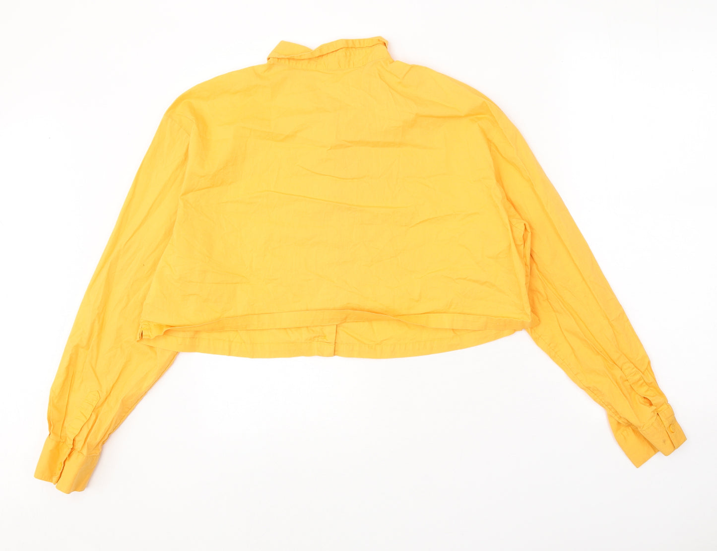 Divided Womens Orange 100% Cotton Cropped Button-Up Size M Collared