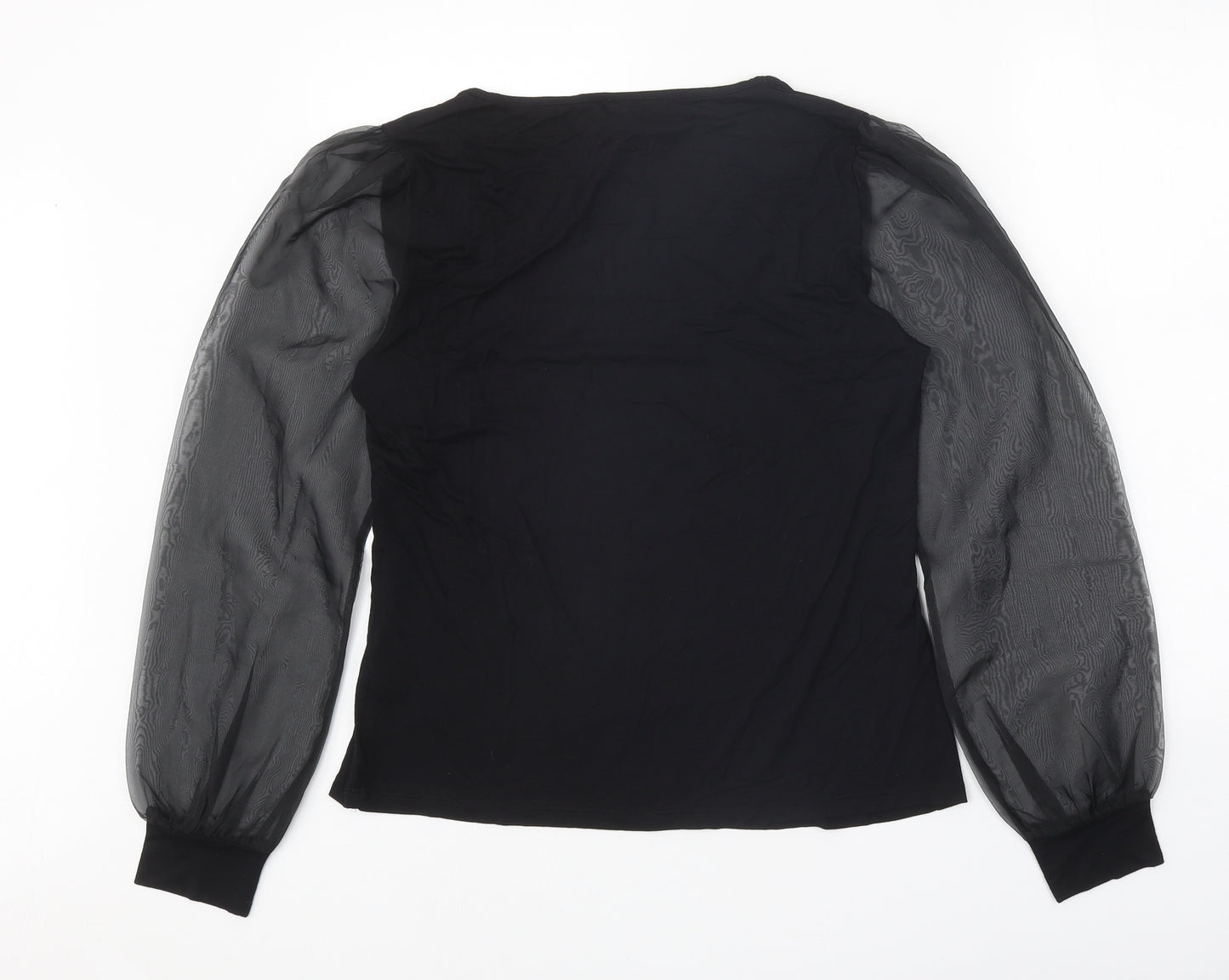 Pour Moi Womens Black Viscose Basic Blouse Size 16 Square Neck - Chiffon Sleeve Detail